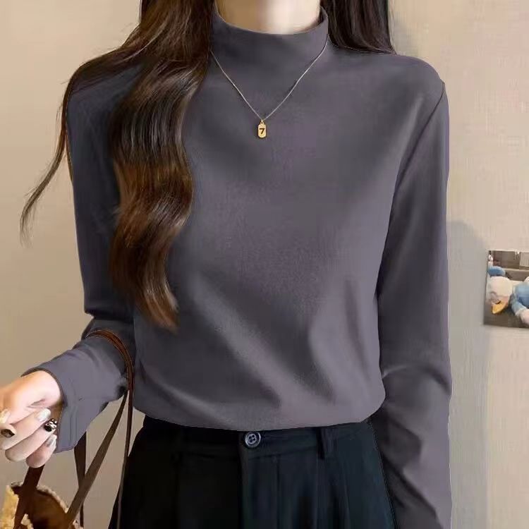 Damen Langarmshirt Feine Struktur Hochgeschlossener Kragen