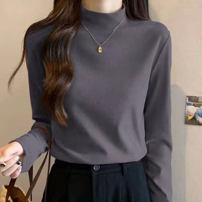 Damen Langarmshirt Feine Struktur Hochgeschlossener Kragen