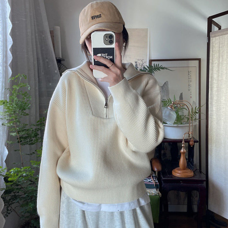 Damen Pullover Hochkragen Reißverschluss Eveloria - Eveloria