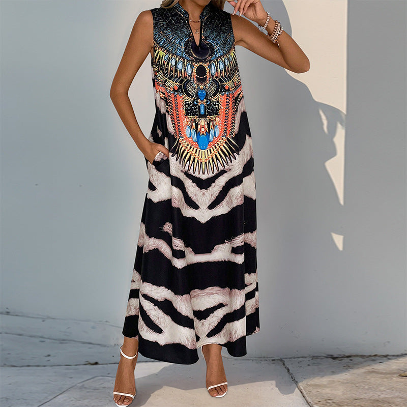 Damen Maxikleid Kunstapplikation Tiermuster