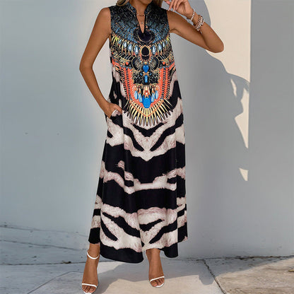 Damen Maxikleid Kunstapplikation Tiermuster