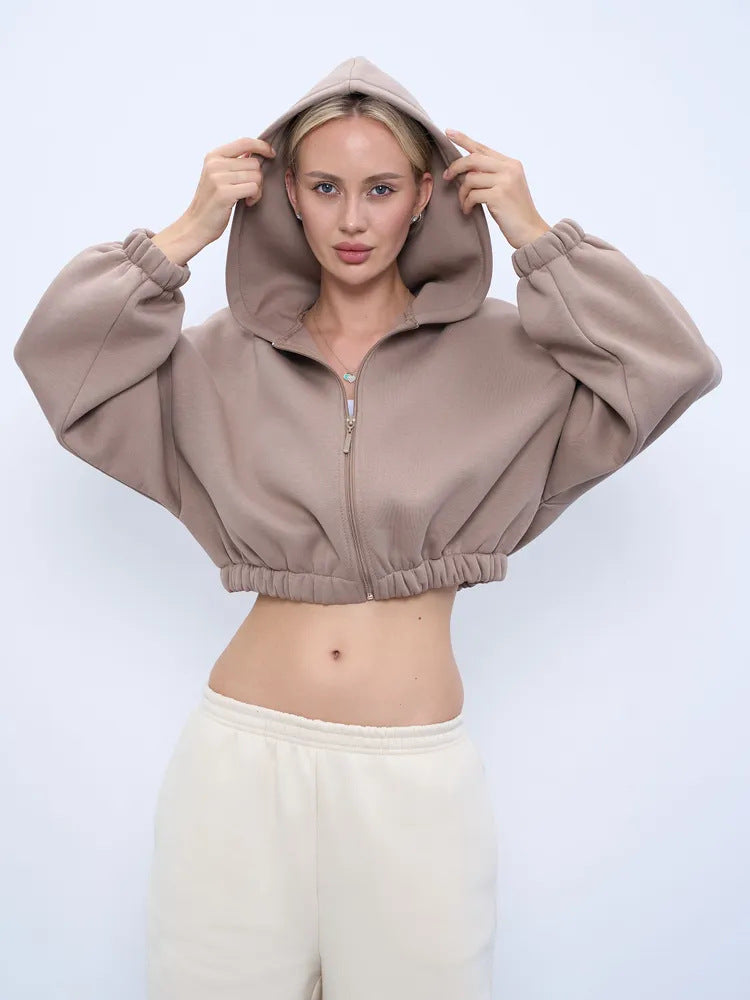 Damen Cropped Kapuzenpullover Voluminöse Ärmel Eveloria