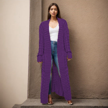 Damen Strickcardigan Lang Zopfmuster