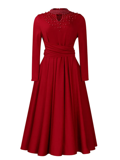 Damen Maxikleid mit Perlenverzierung Tailliert Eveloria