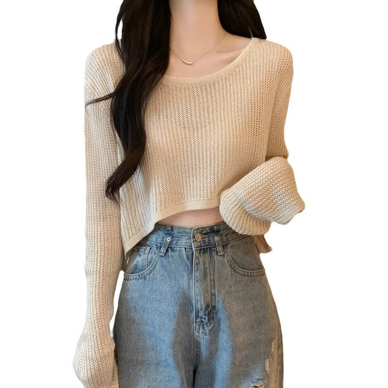 Damen Cropped Pullover Feines Muster Lässig