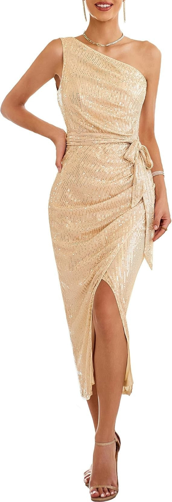 Damen Abendkleid Wickeldesign Einerschulter Eveloria