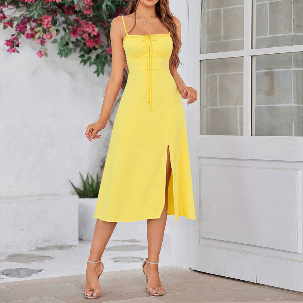 Damen Maxikleid mit verstellbaren Trägern und Taillenzug