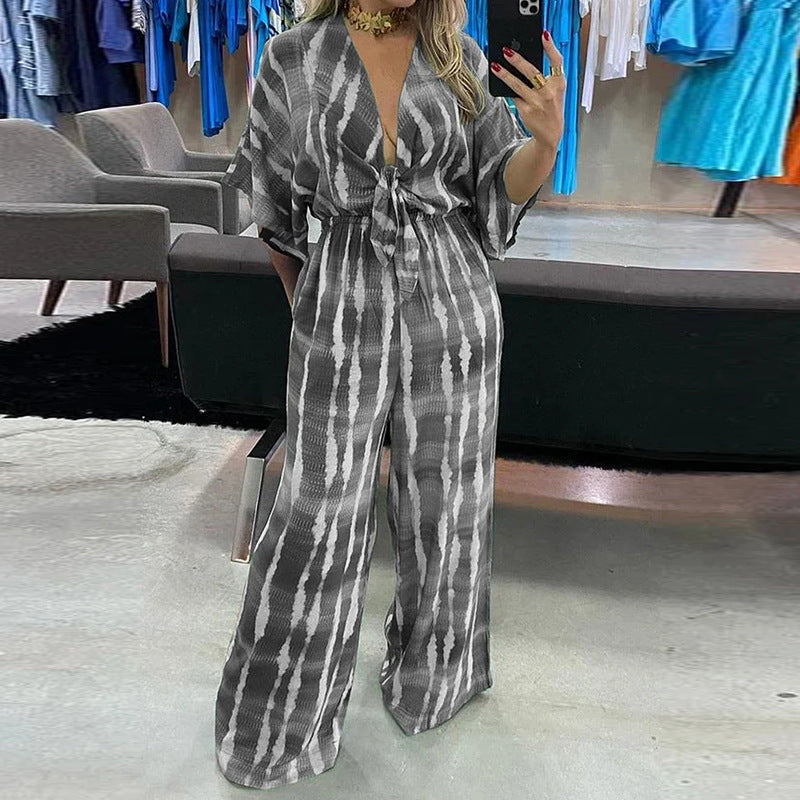 Damen Jumpsuit Kimono-Ärmel Taillengürtel Eveloria