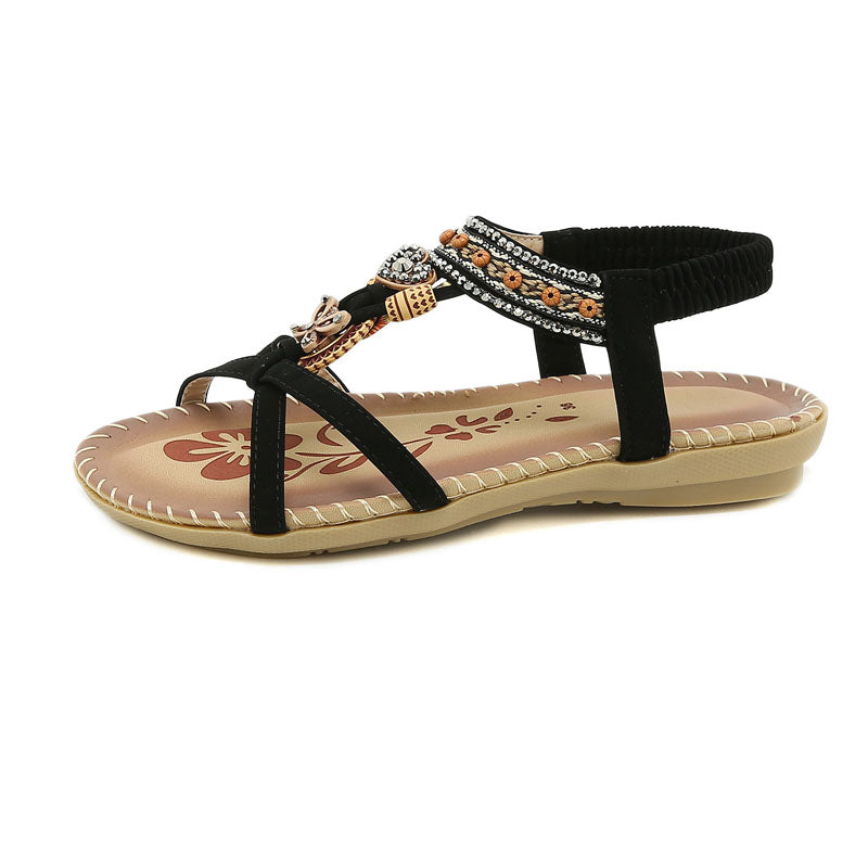 Damen Sandalen Boho Stil Elastikriemen Beige