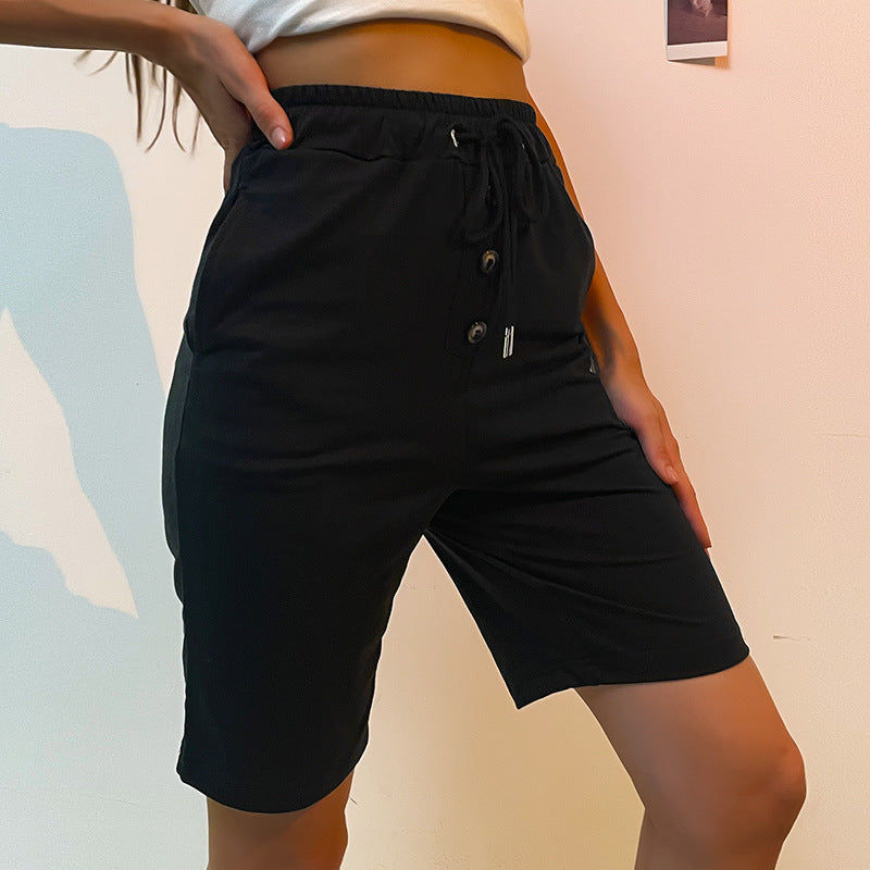 Damen Bermudashorts Elastischer Bund Seitentaschen Beige Eveloria