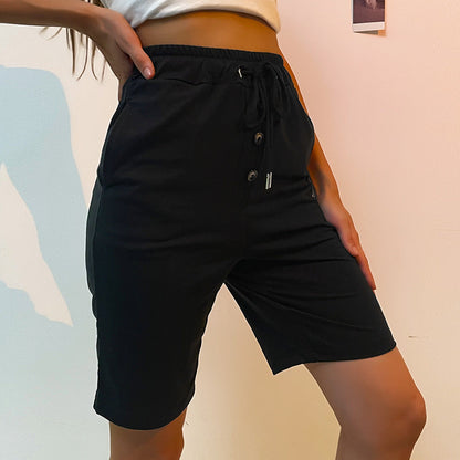 Damen Bermudashorts Elastischer Bund Seitentaschen Beige Eveloria