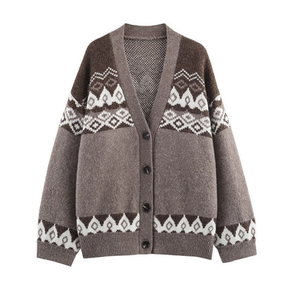 Damen Strickcardigan Traditionelle Muster Bequem