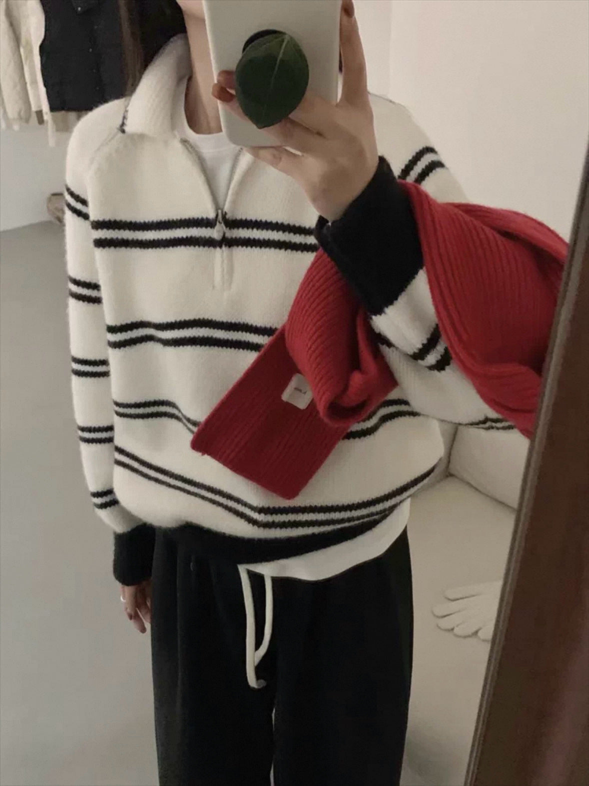 Damen Pullover Gemustert Stehkragen Kontrastdetails Eveloria