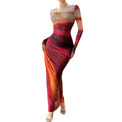 Damen Maxikleid Langarm Elegantes Drapieren Eveloria