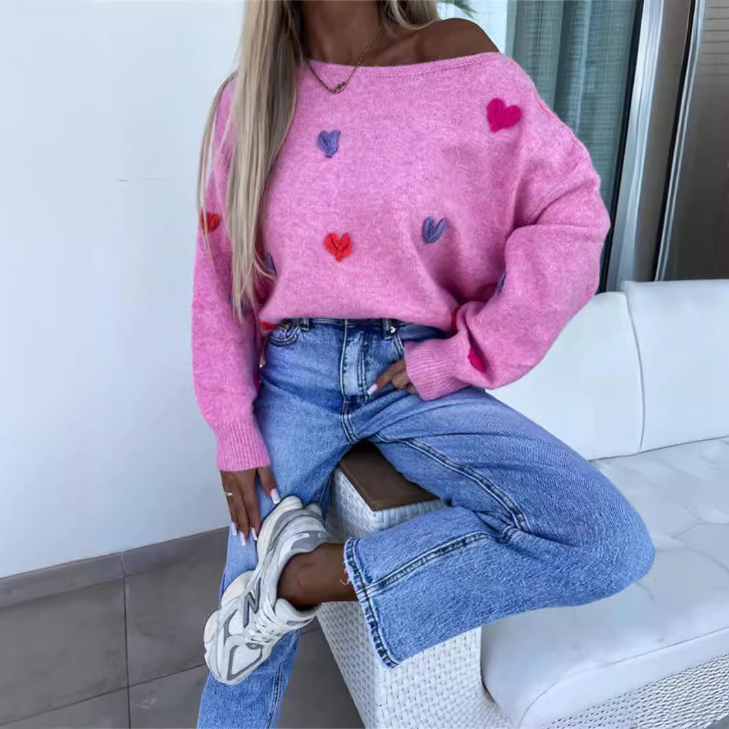Damen Pullover Bunt Herzmotive Eveloria - Eveloria