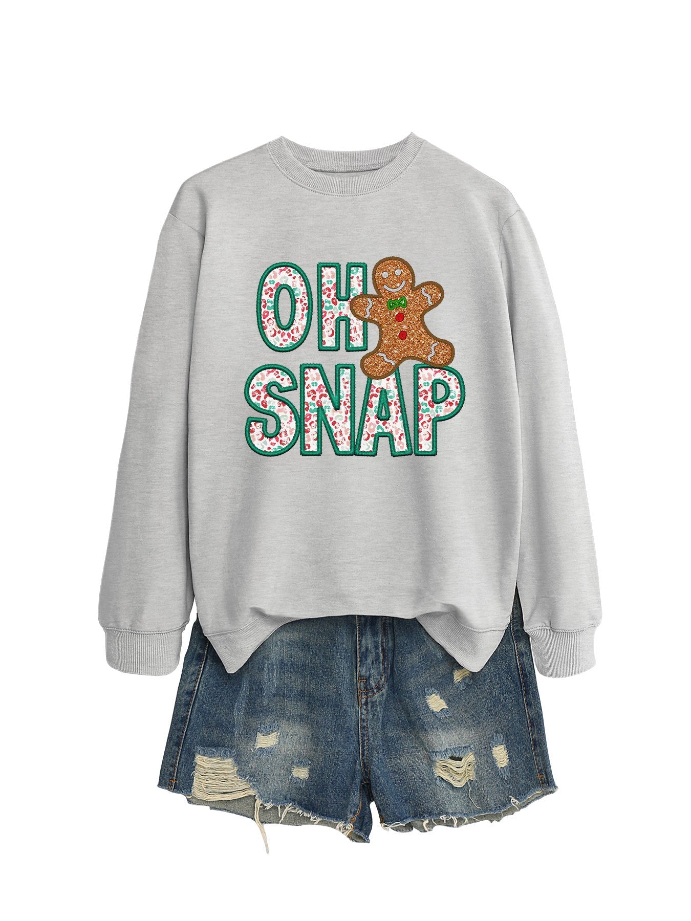 Damen Sweatshirt Lebkuchenmann Motiv Funckelnder Schriftzug Grau