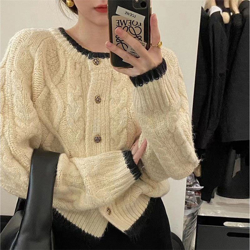 Damen Grobstrickjacke Zopfmuster Dekorative Knöpfe - Eveloria