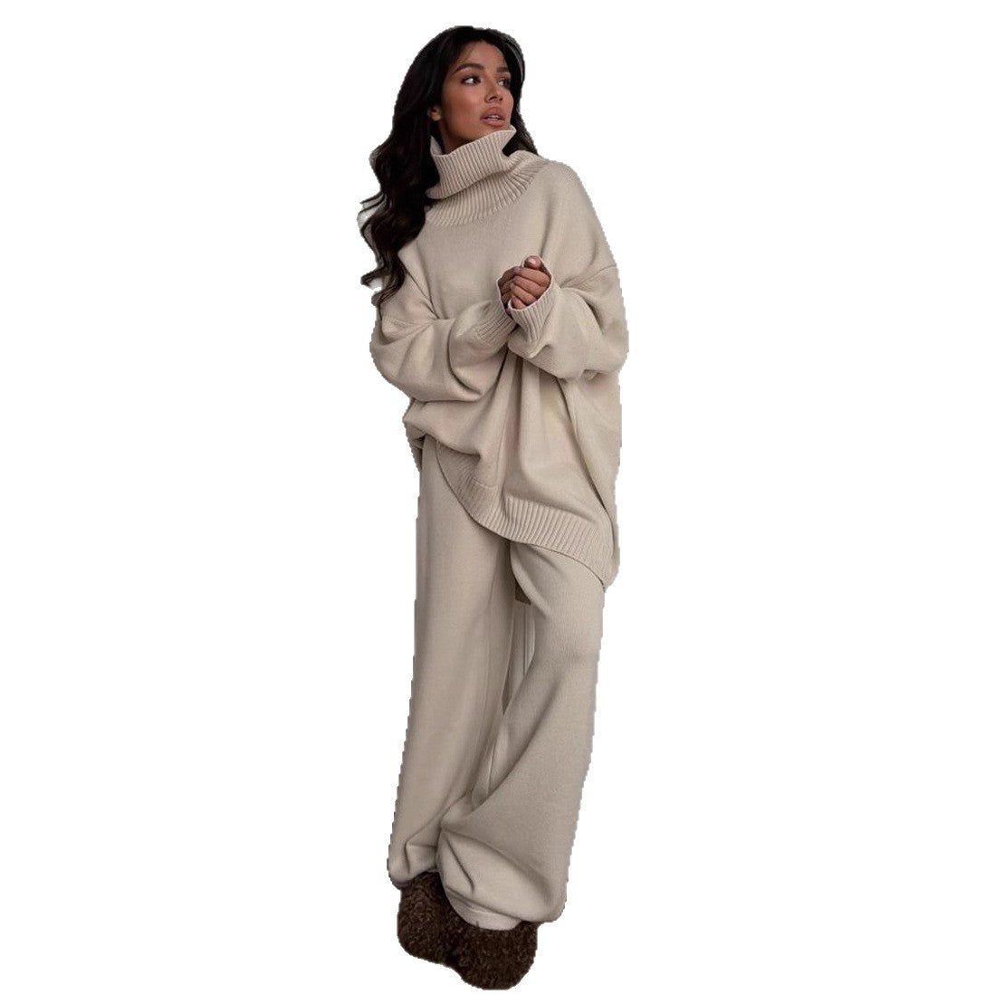 Damen Oversized Strickpullover Hoher Kragen Eveloria