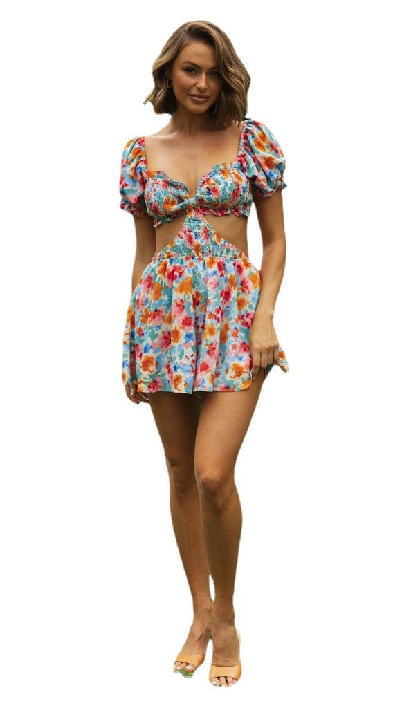 Damen Sommer Set Puffärmel Cut-Out-Details