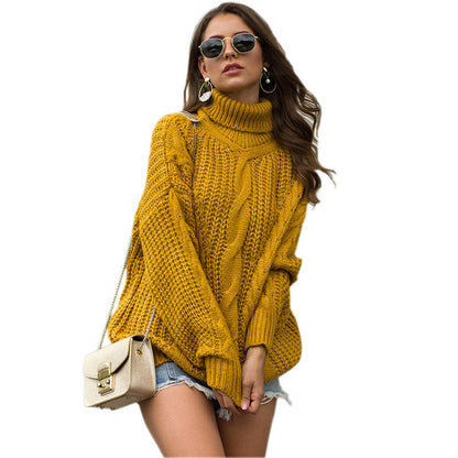 Damen Grobstrickpullover Rollkragen Zopfmuster