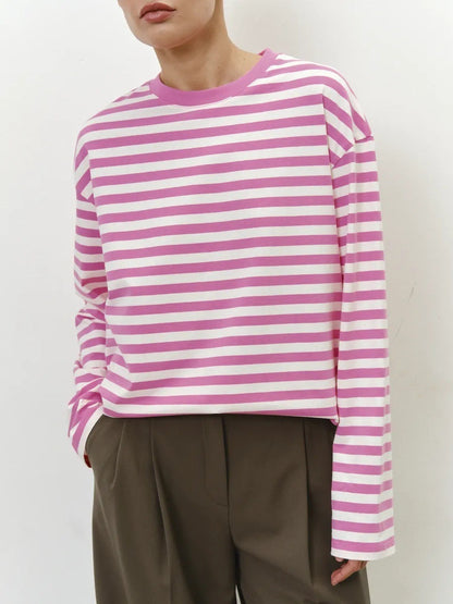 Damen Langarmshirt Streifen Lässiger Schnitt Rundhalsausschnitt
