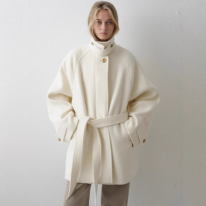 Damen Wollmantel mit Hochkragen und Taillengürtel Eveloria