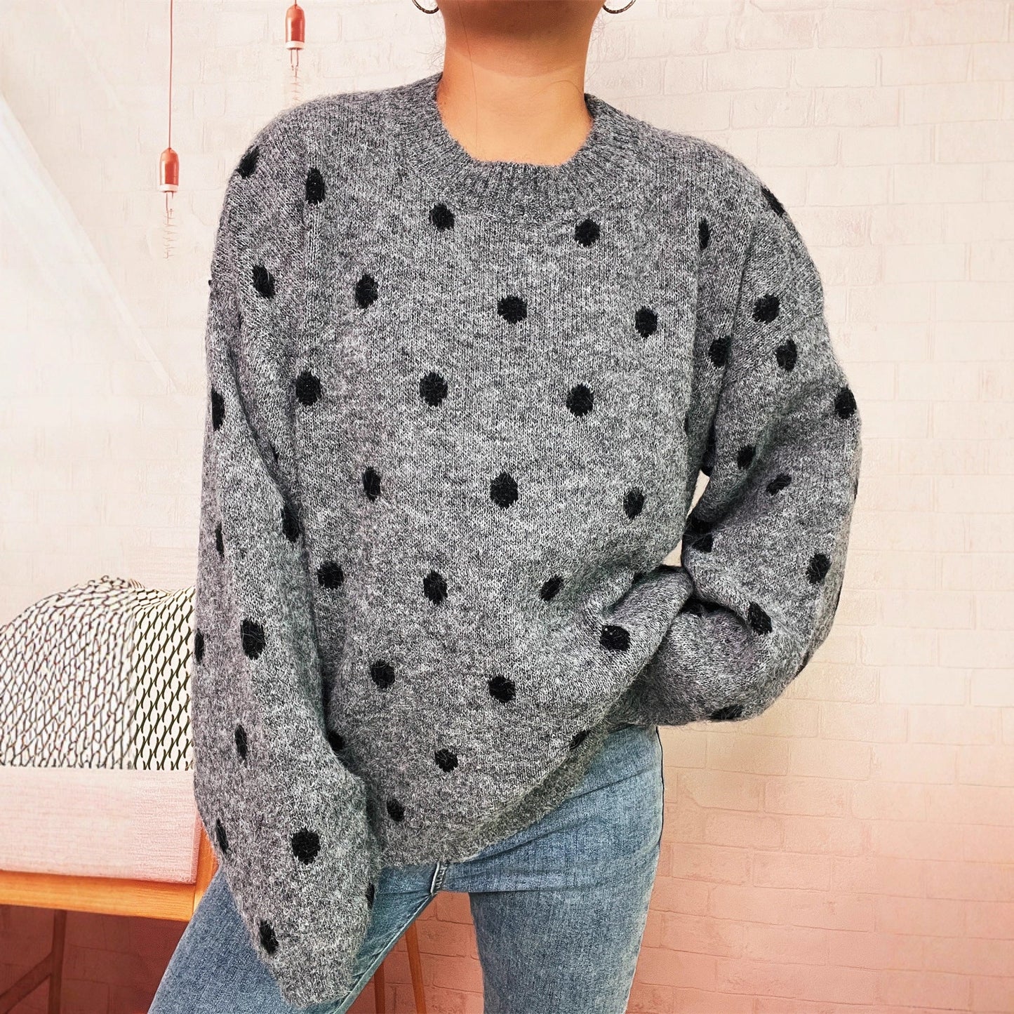 Damen Strickpullover Punktuelles Design Eveloria
