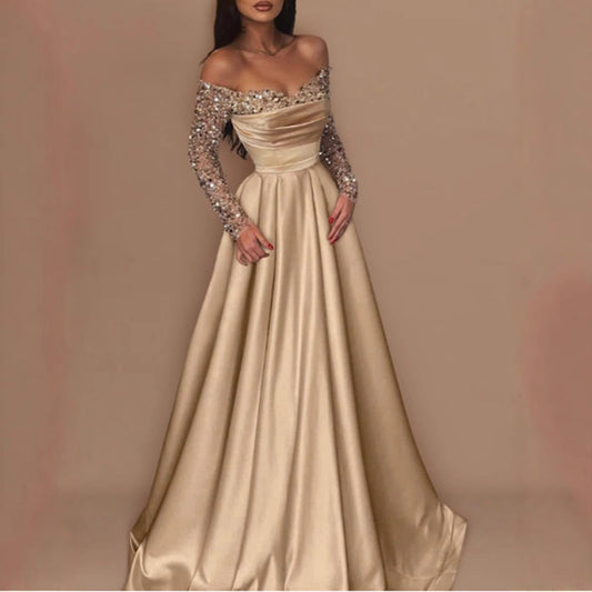 Damen Abendkleid mit Schimmer-Oberteil und Taillenschnitt - Eveloria
