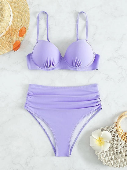 Damen Bikini Hochgeschnittener Gepolstertes Oberteil Verstellbare