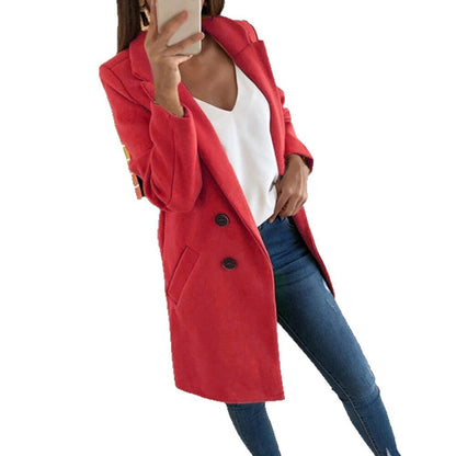 Damen Longblazer Doppelter Knopfleiste Wärmer Eveloria