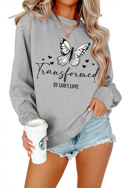 Damen Sweatshirt Schmetterlingsmotiv Baumwolle Weiß