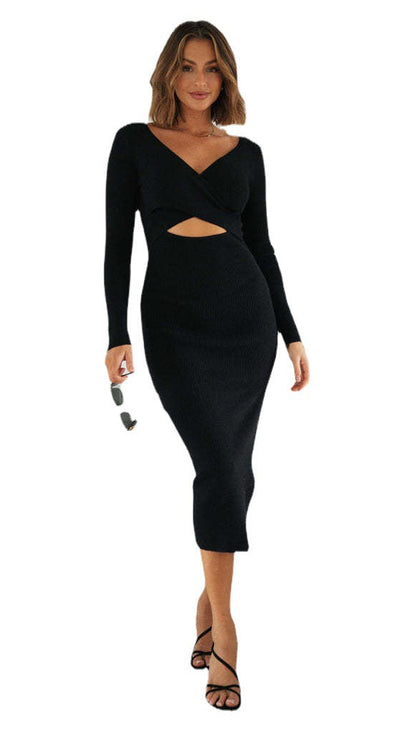 Damen Midi-Kleid Cut-Out-Design Seitenschlitz Eveloria