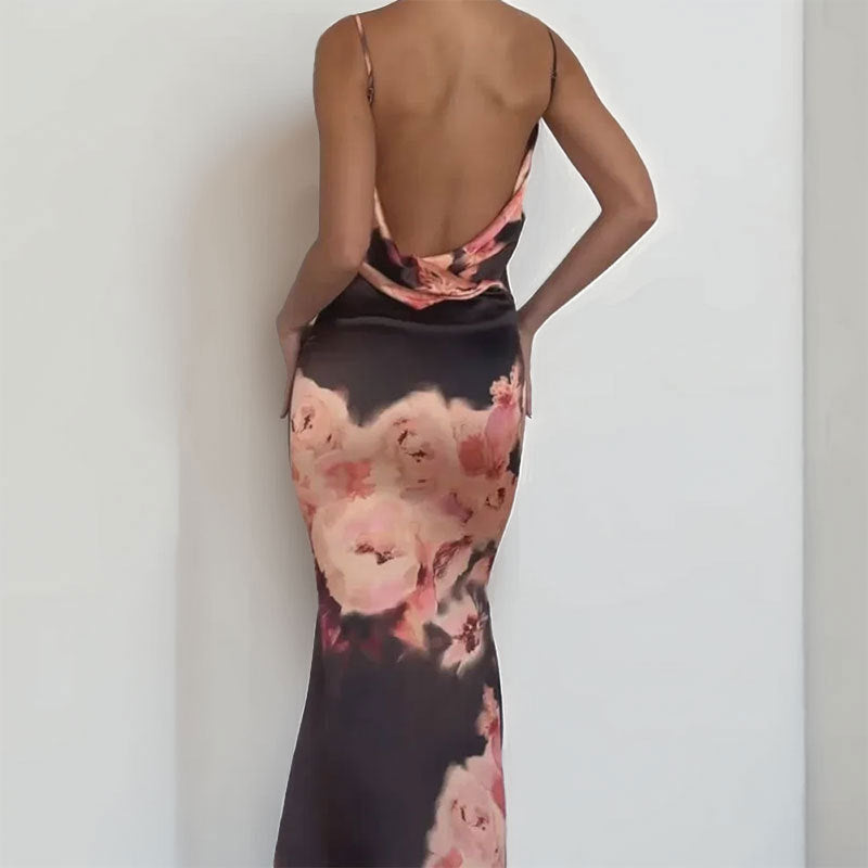 Damen Maxikleid Spaghetti-Träger Floralmuster Eveloria