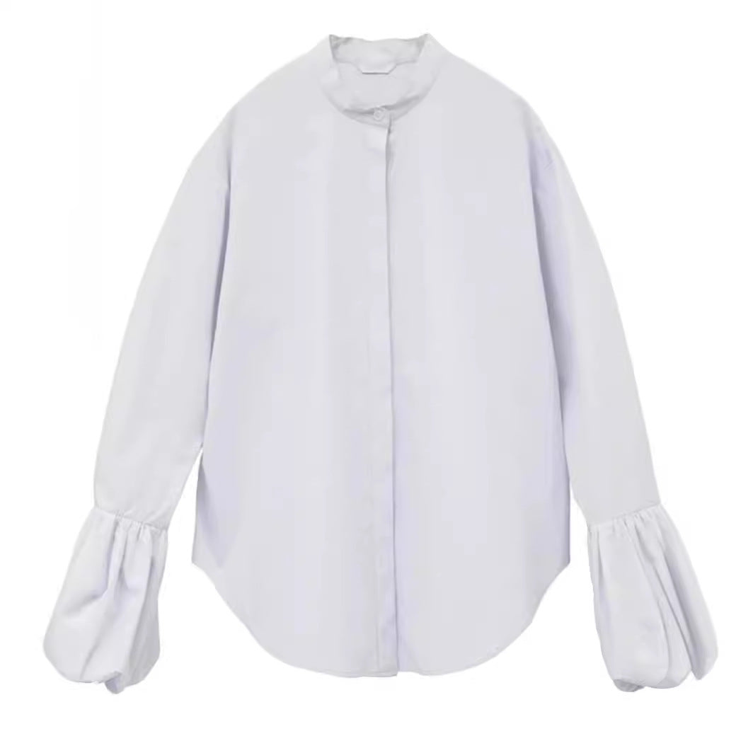 Damen Bluse Voluminöse Ärmel Stehkragen Eveloria