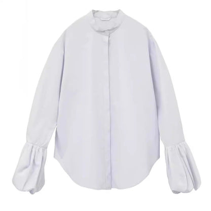 Damen Bluse Voluminöse Ärmel Stehkragen Eveloria