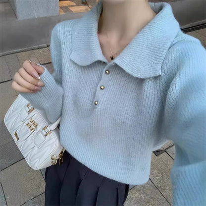 Damen Pullover mit Polokragen Weiches Strickmaterial Beige