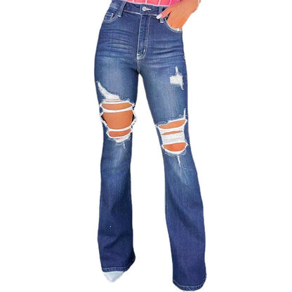 Damen High-Waist Jeans Destroyed-Look mit hohen Taschen
