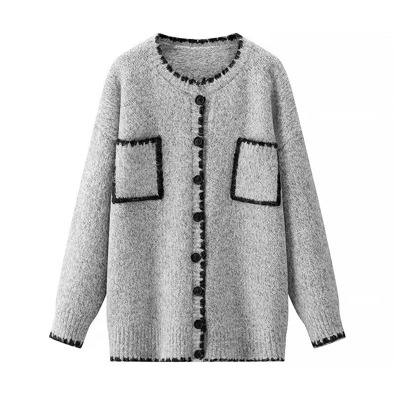 Damen Strickjacke mit Taschen Kontrastdetails Eveloria