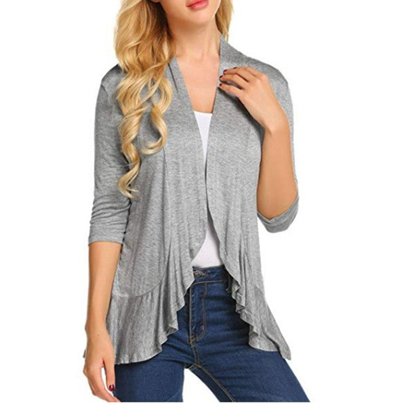 Damen Strickjacke Asymmetrisch Flatterdetails Beige Eveloria