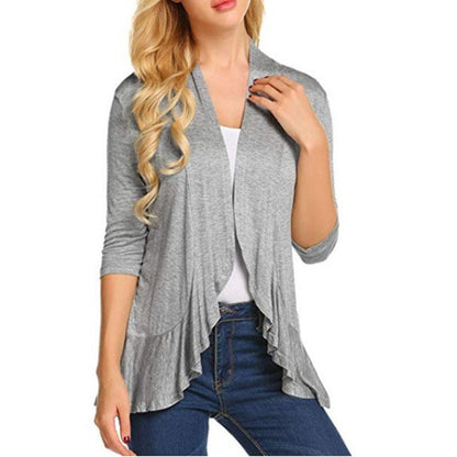 Damen Strickjacke Asymmetrisch Flatterdetails Beige Eveloria