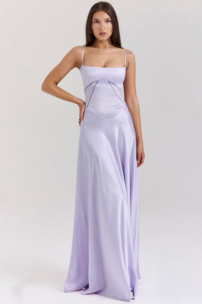 Damen Satin Maxikleid mit Trägern Figurbetont Eveloria