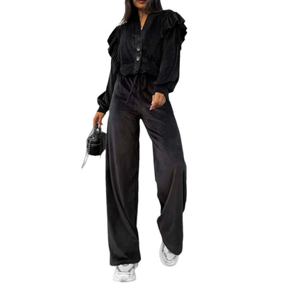 Damen Rüschen-Set Eveloria Elegantes Oberteil und Rock