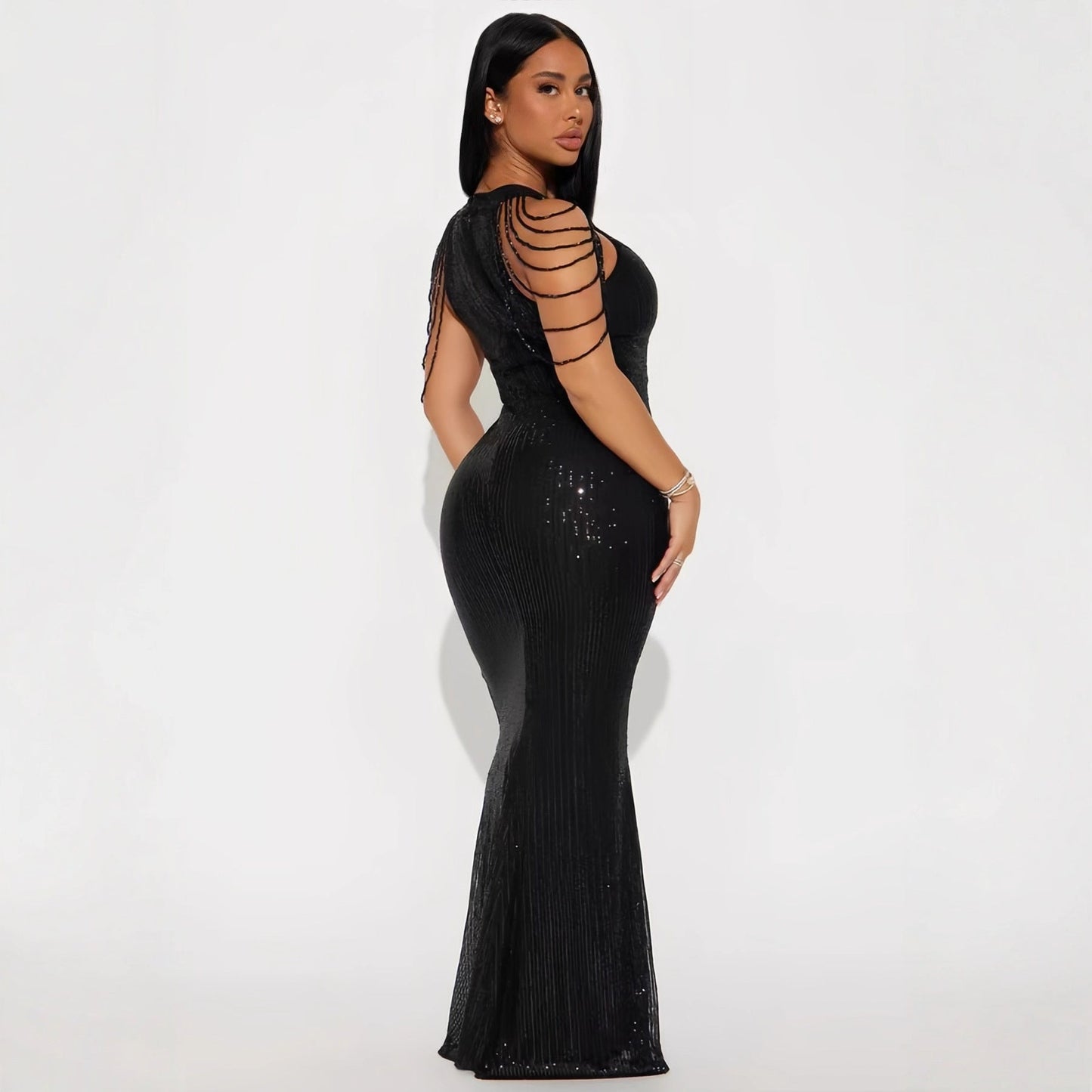 Damen Abendkleid mit Pailletten und Drapierungen