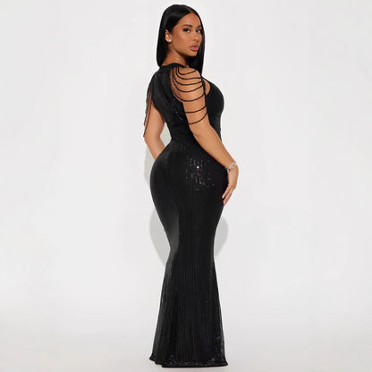 Damen Abendkleid mit Pailletten und Drapierungen