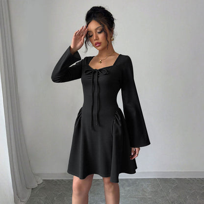 Damen Knielanges Kleid Rüschen Tailliert Eveloria