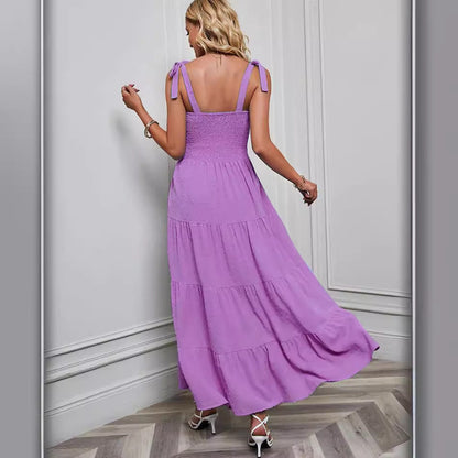 Damen Maxikleid Rüschenträger Schwingender Saum Eveloria