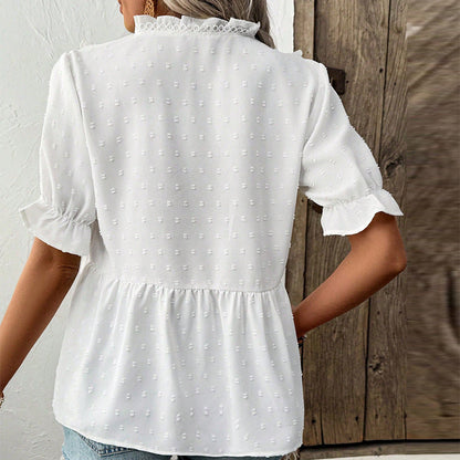 Damen Oberteil mit Rüschendetails V-Ausschnitt Bluse Eveloria