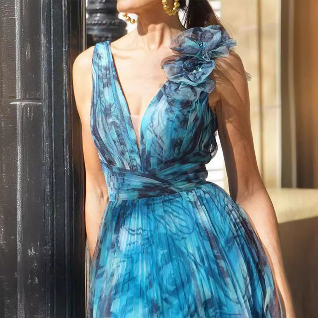 Damen Maxikleid Leichtes Chiffon Mit Spitzenrändern