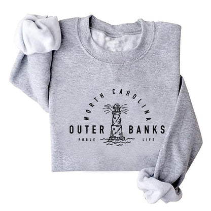 Damen Sweatshirt Leuchtturm-Motiv Lässiger Schnitt Grau Eveloria