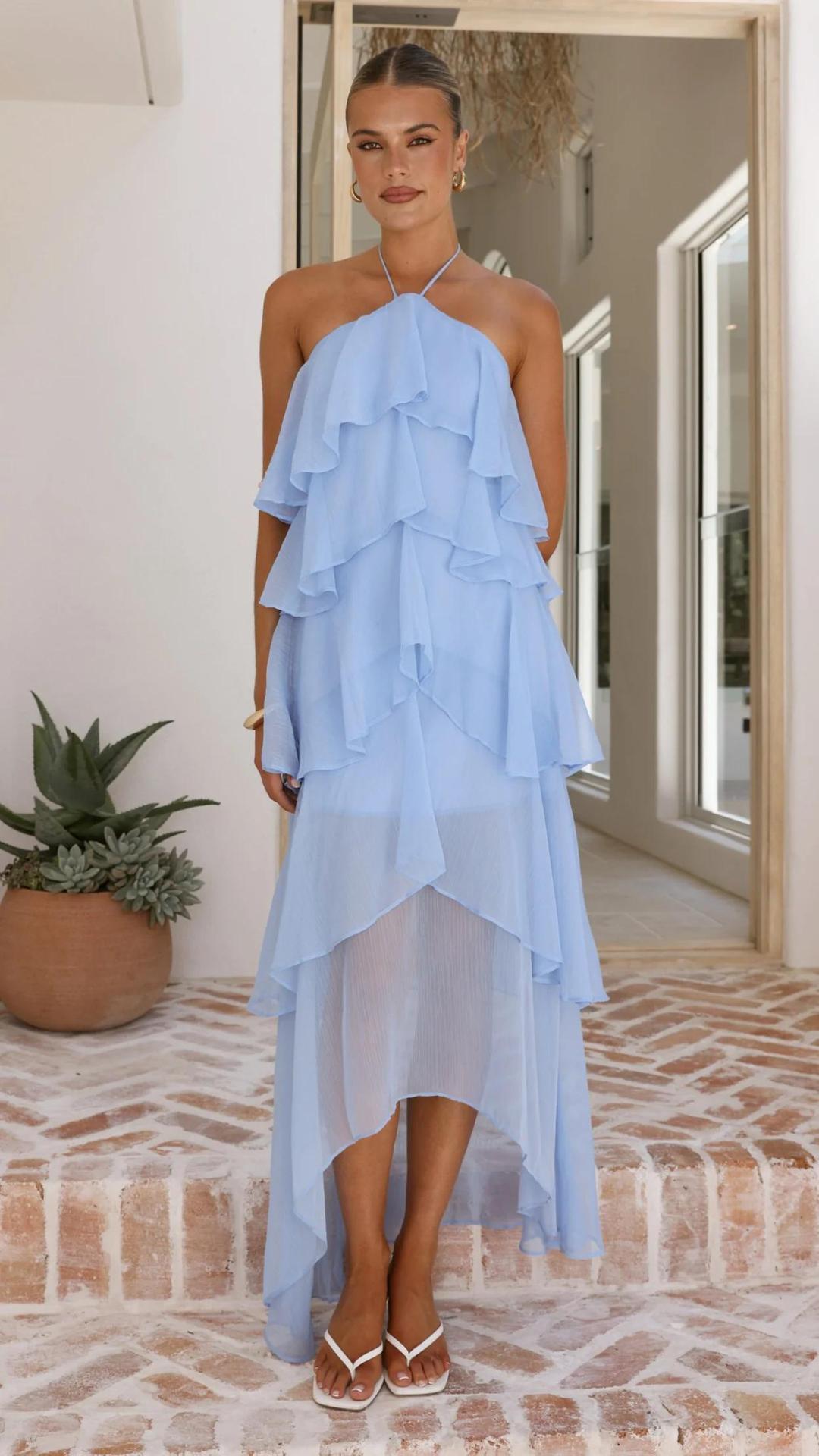 Damen Maxikleid mit Überwurf und Rüschen Floral Elegant